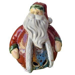 Festive Christmas Santa Claus Ceramic Tea Light Holder Figurine TII Collection